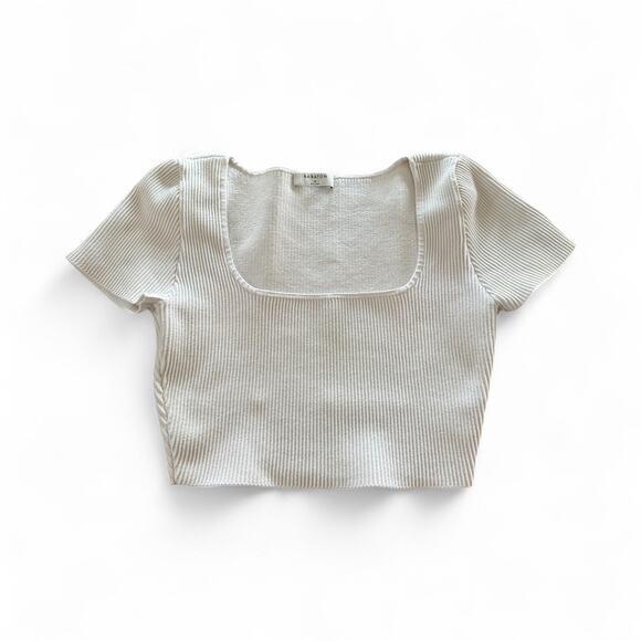 Aritzia Babaton Sculpt Knit Squareneck Cropped Top Ribbed Cream SL - Size M - Picture 2 of 8